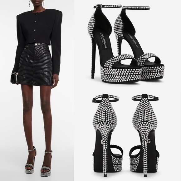 New Dolce & Gabbana Kiera Satin Embellished Fusible Rhinestones Platform Sandals - Picture 1 of 13